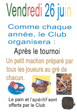 Fête du club le vendredi 26 juin